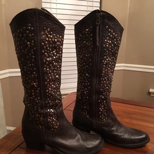 Anthropologie brown leather Studded boots